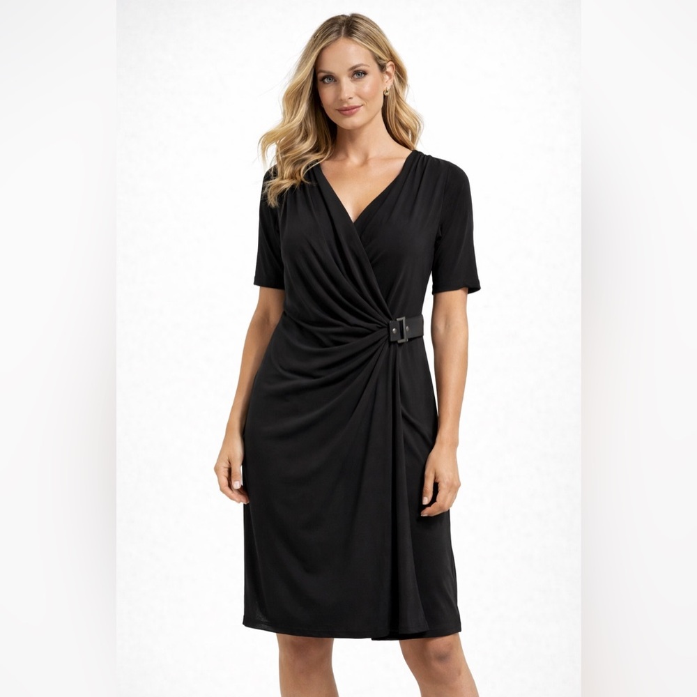 Evan Picone Black Midi Dress with Buckle Detail